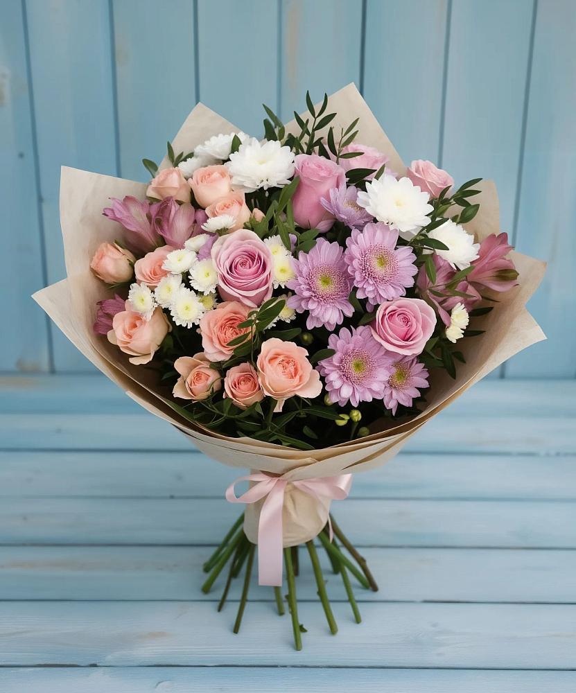 Букет цветов из: Хризантемы, Розы и Альстромерии в Поспелихе