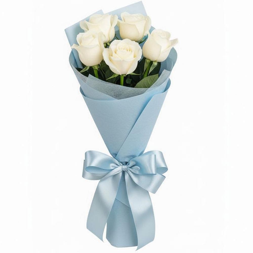 Букет 5 Белых роз Проуд в Поспелихе