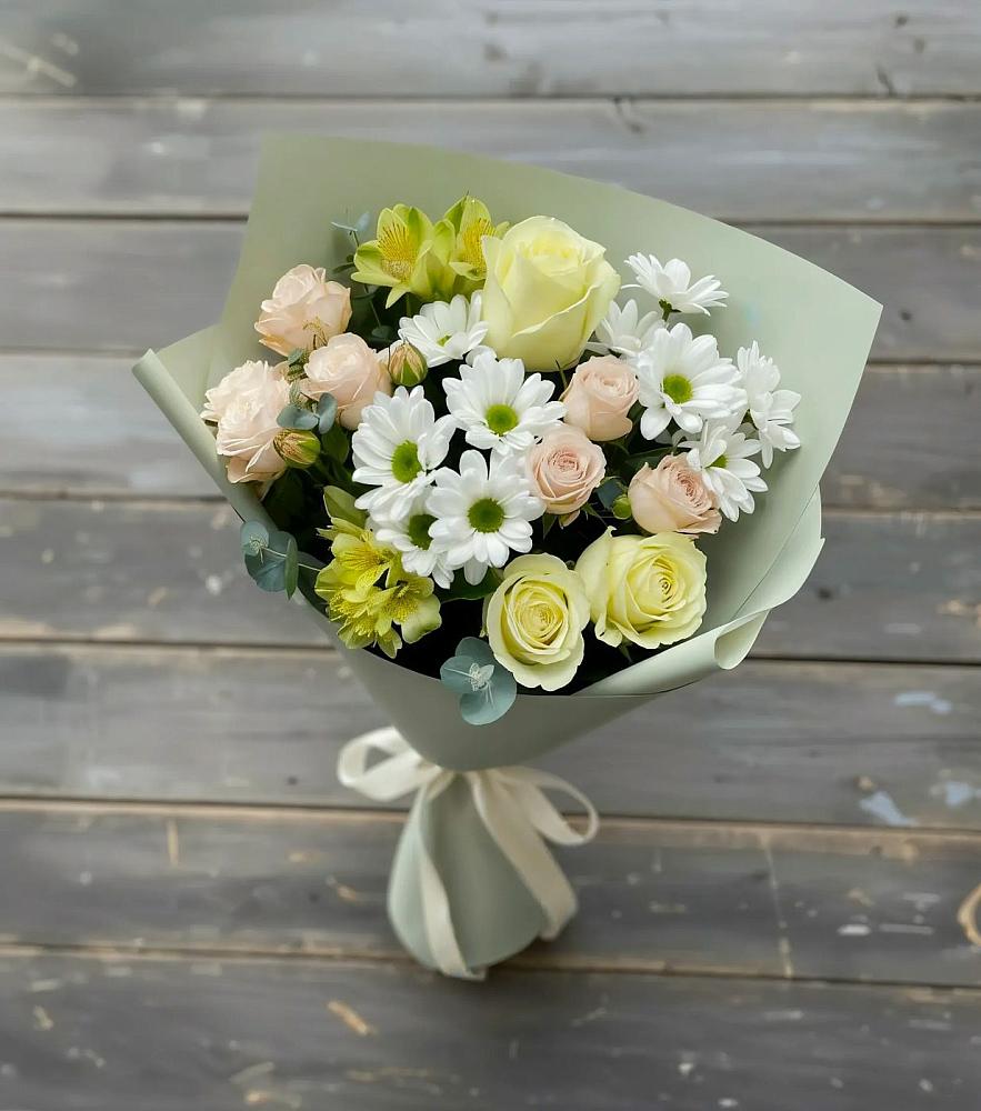 Букет цветов из: Альстромерии, Розы и Хризантемы в Поспелихе