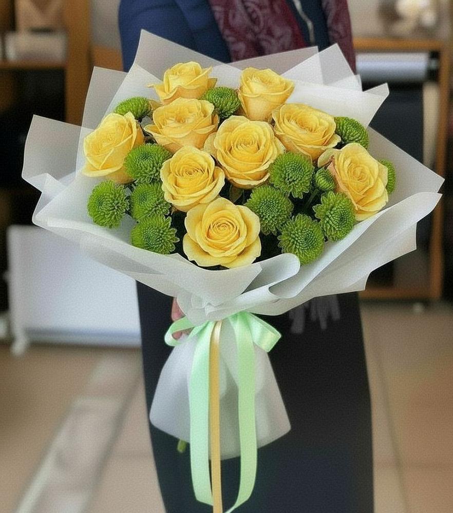 Букет цветов из: Хризантемы и Розы в Поспелихе