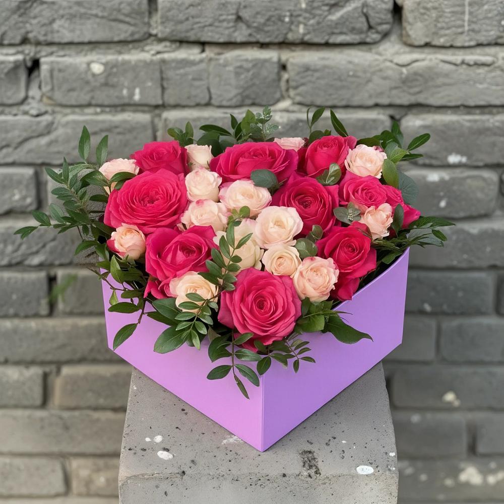 Цветочная композиция из Розы в коробке в Поспелихе