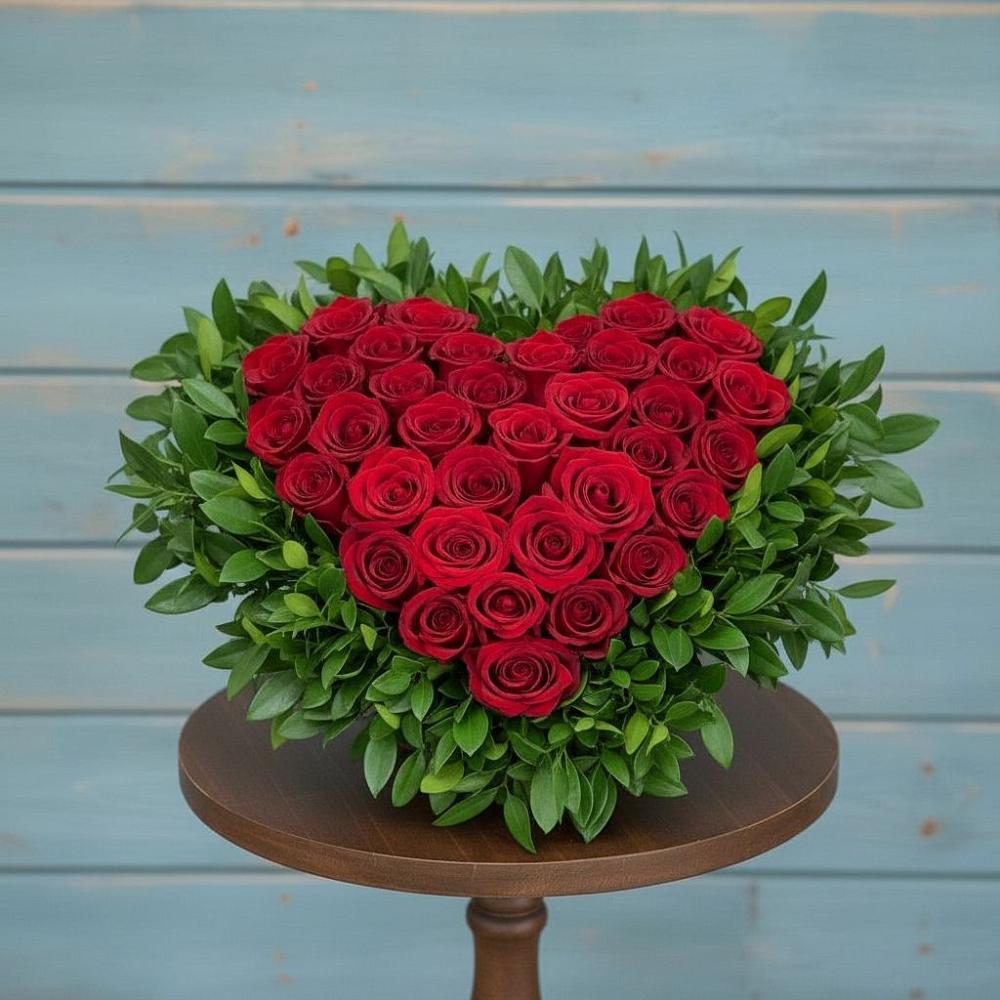 Цветочная композиция из Розы в виде сердца в Поспелихе