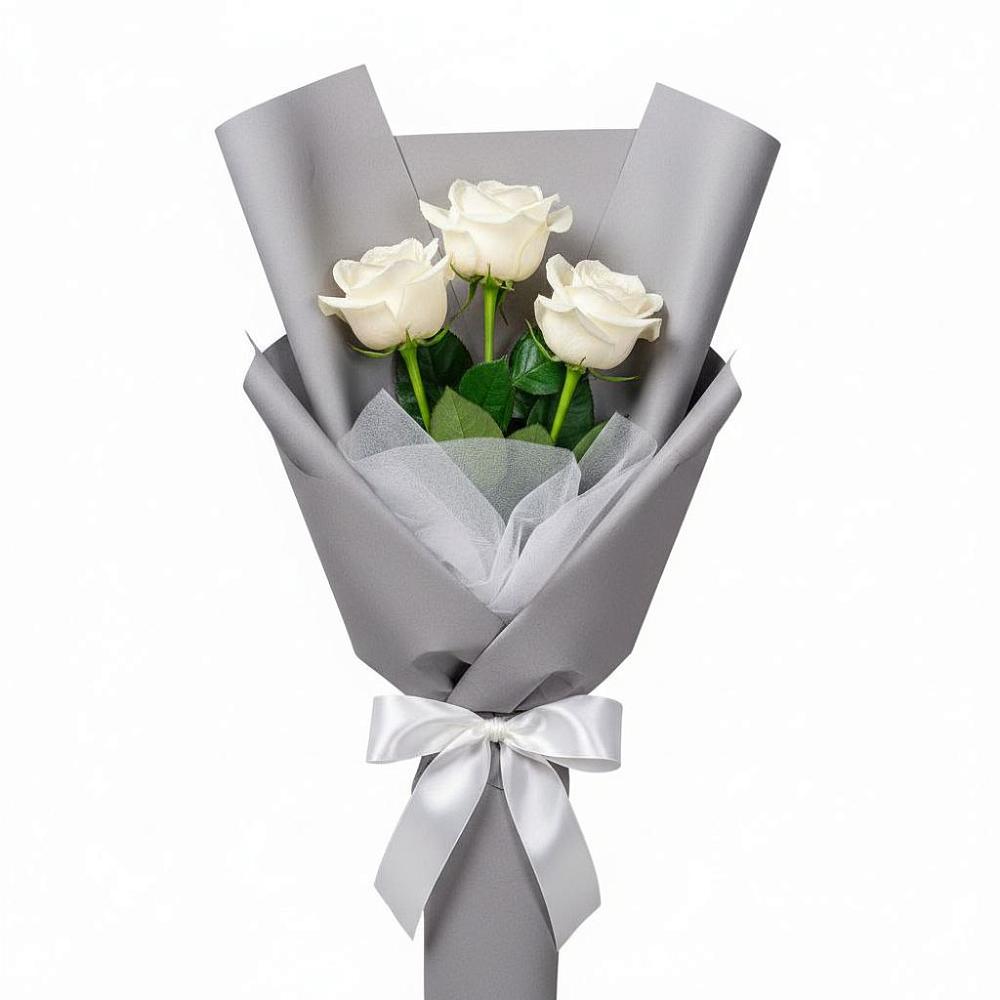 Букет 3 белые розы в Поспелихе