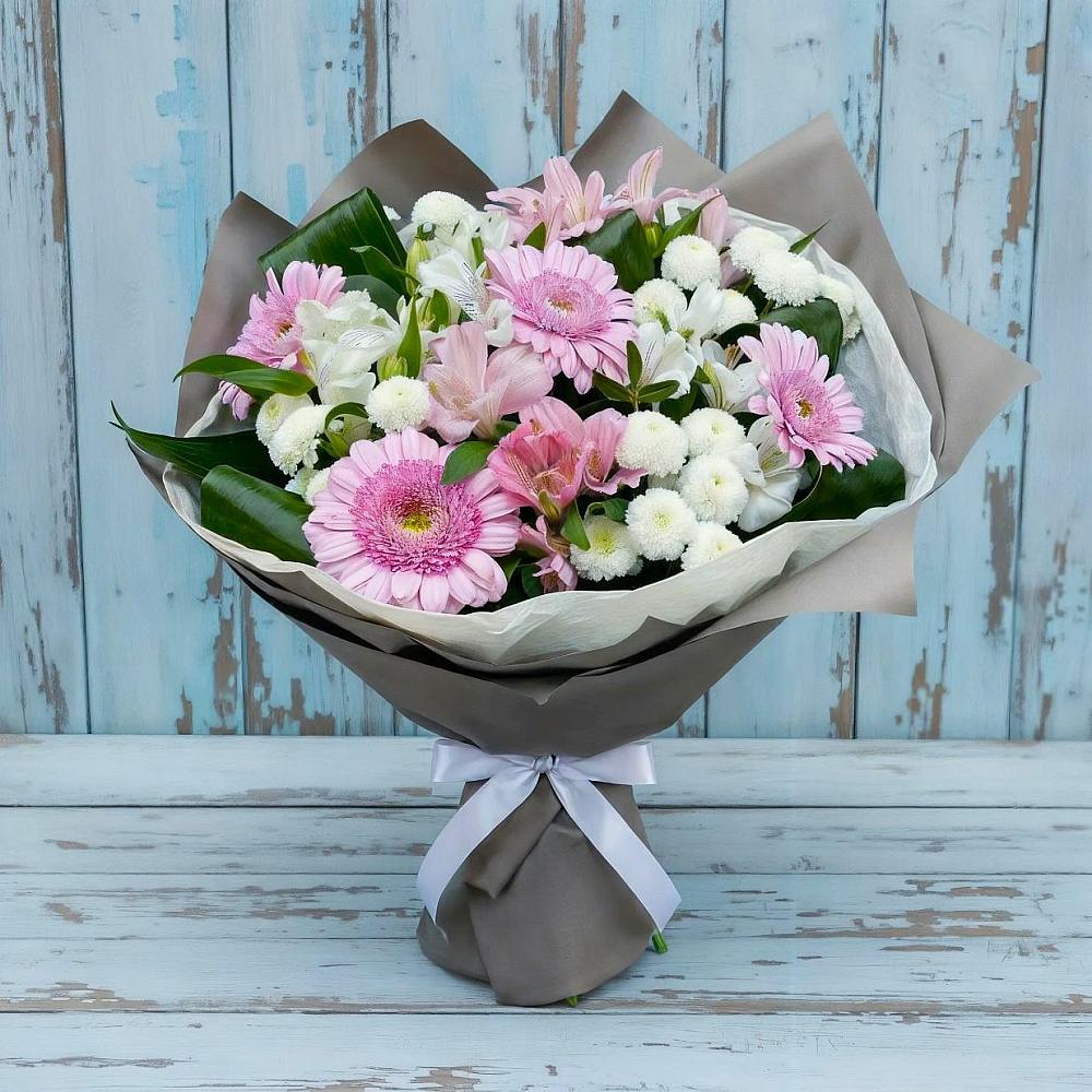 Букет цветов из: Герберы, Альстромерии и Хризантемы в Поспелихе