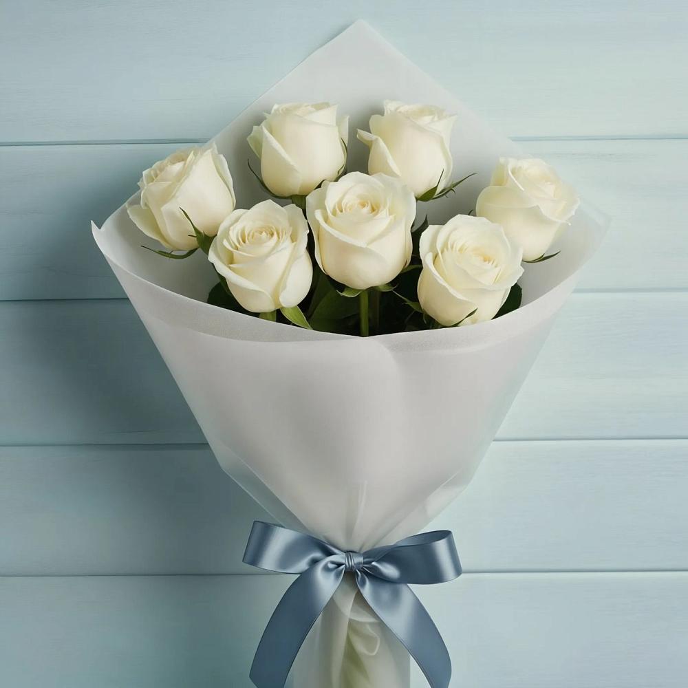 Букет 7 Белых роз Эдлесс Лав в Поспелихе